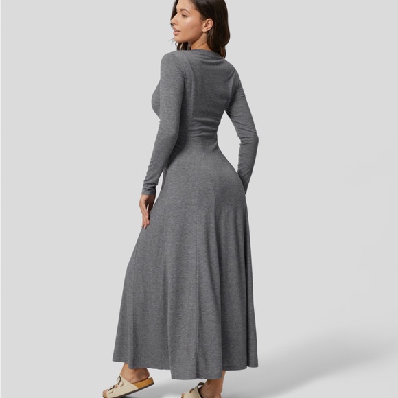 🌓Halara gray round neck button long sleeve maxi 🌗 - Picture 5 of 8